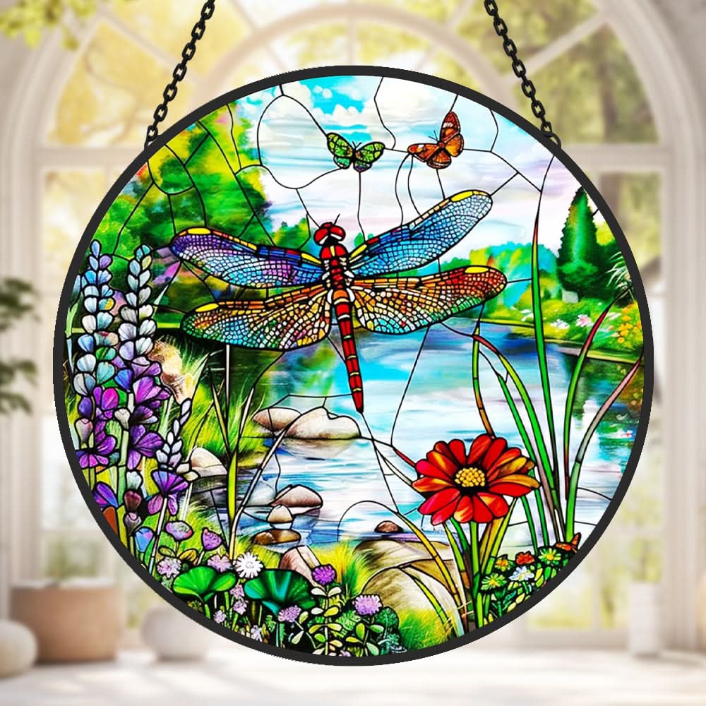 Dragonfly Sun Catcher Decoration Stained Glass Window Hanging