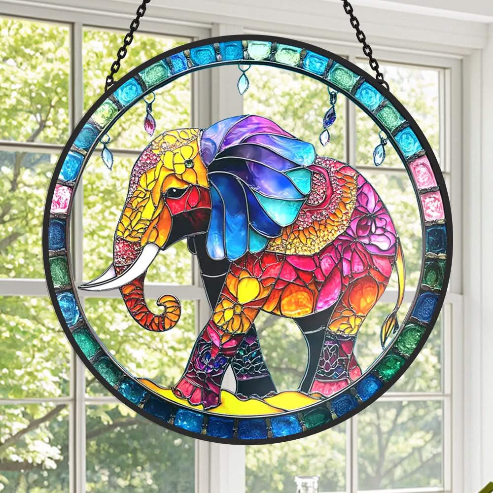 Elephant Sun Catcher Decoration Stained Glass Window Hanging