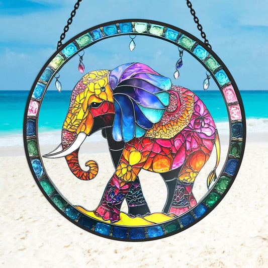 Elephant Sun Catcher Decoration Stained Glass Window Hanging