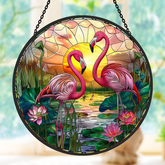 Flamingo Sun Catcher Decoration Stained Glass Window Hanging