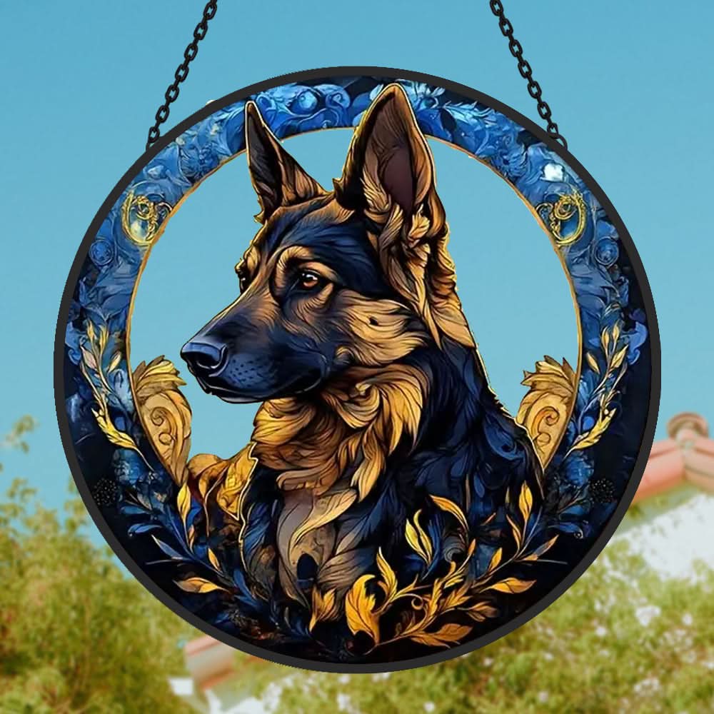 German Shepherd Sun Catcher Decoration Stained Glass Window Hanging