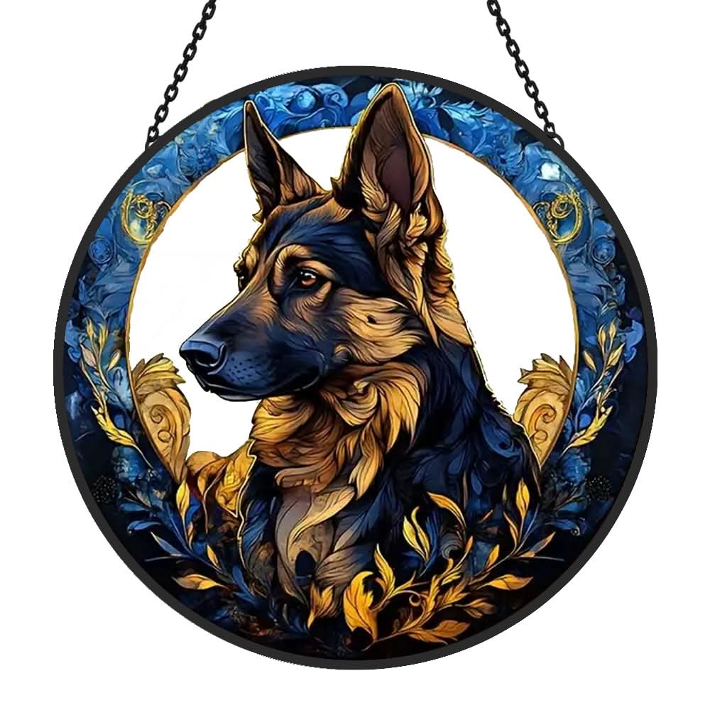 German Shepherd Sun Catcher Decoration Stained Glass Window Hanging