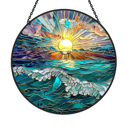 Gorgeous Ocean Sunset Sun Catcher Decoration Stained Glass Window Hanging