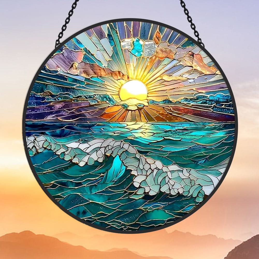 Gorgeous Ocean Sunset Sun Catcher Decoration Stained Glass Window Hanging