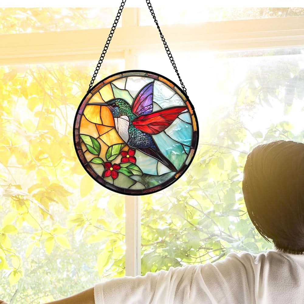 Hummingbirds Sun Catcher Decoration Stained Glass Window Hanging