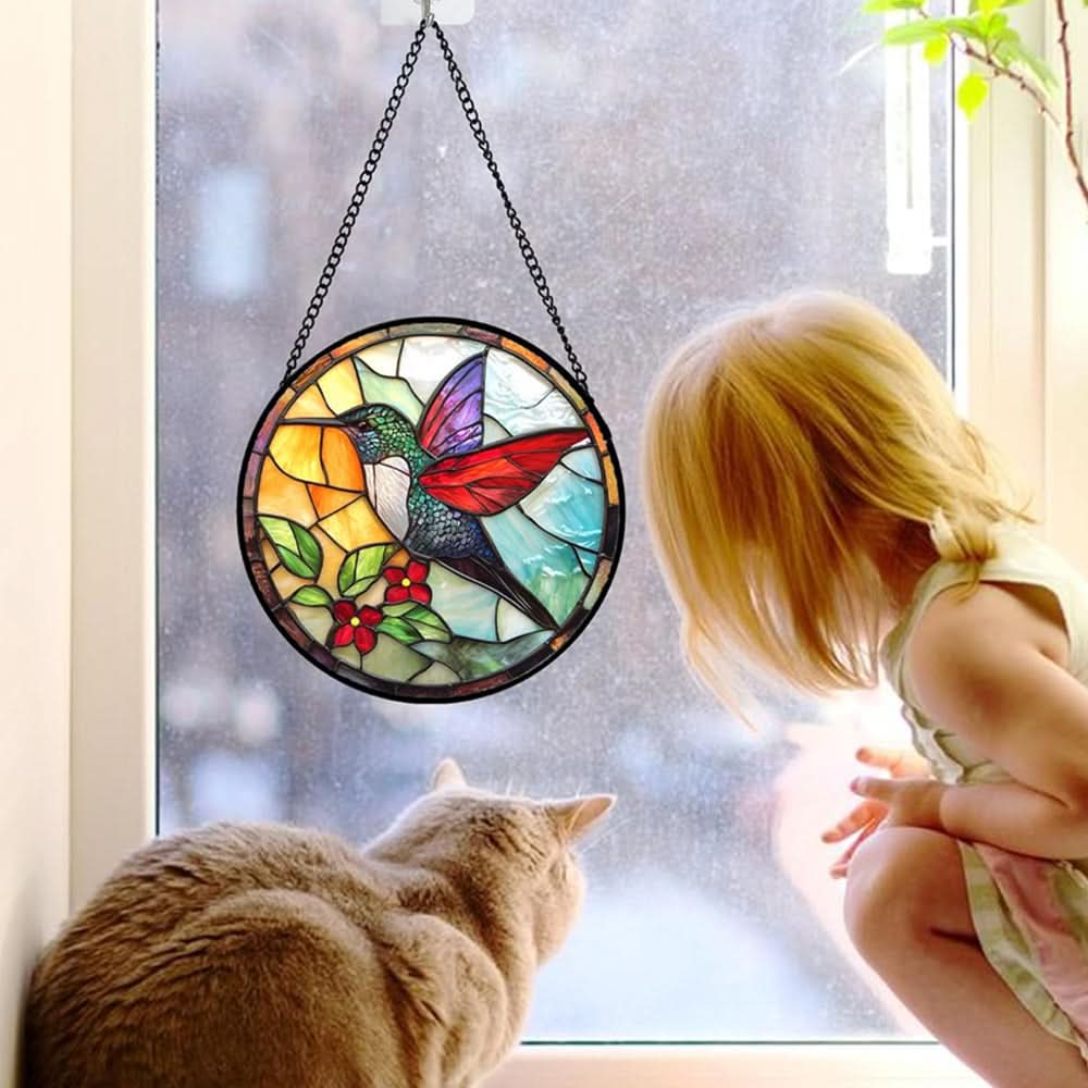 Hummingbirds Sun Catcher Decoration Stained Glass Window Hanging