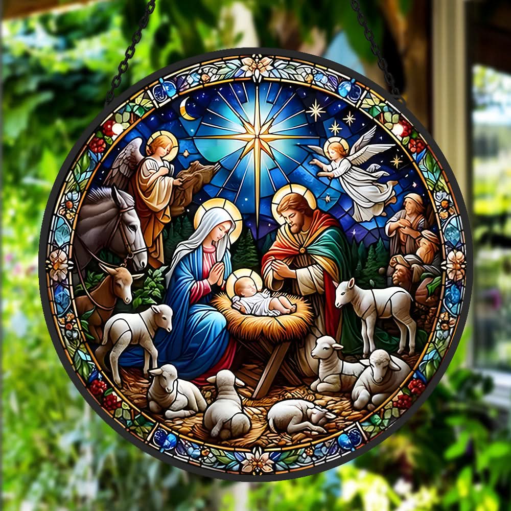 Nativity Sun Catcher Decoration Stained Glass Window Hanging