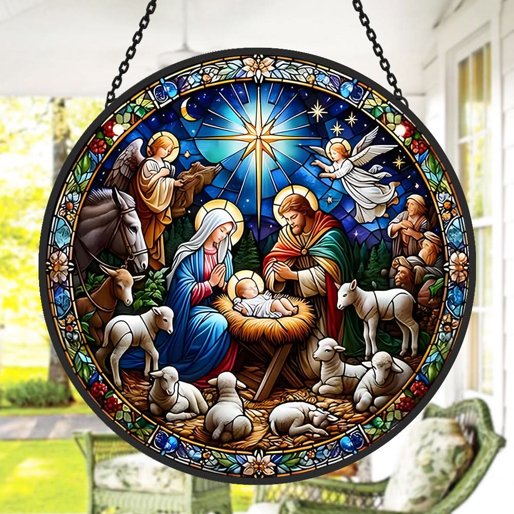 Nativity Sun Catcher Decoration Stained Glass Window Hanging