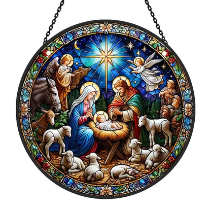 Nativity Sun Catcher Decoration Stained Glass Window Hanging