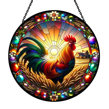 Rooster Sun Catcher Decoration Stained Glass Window Hanging