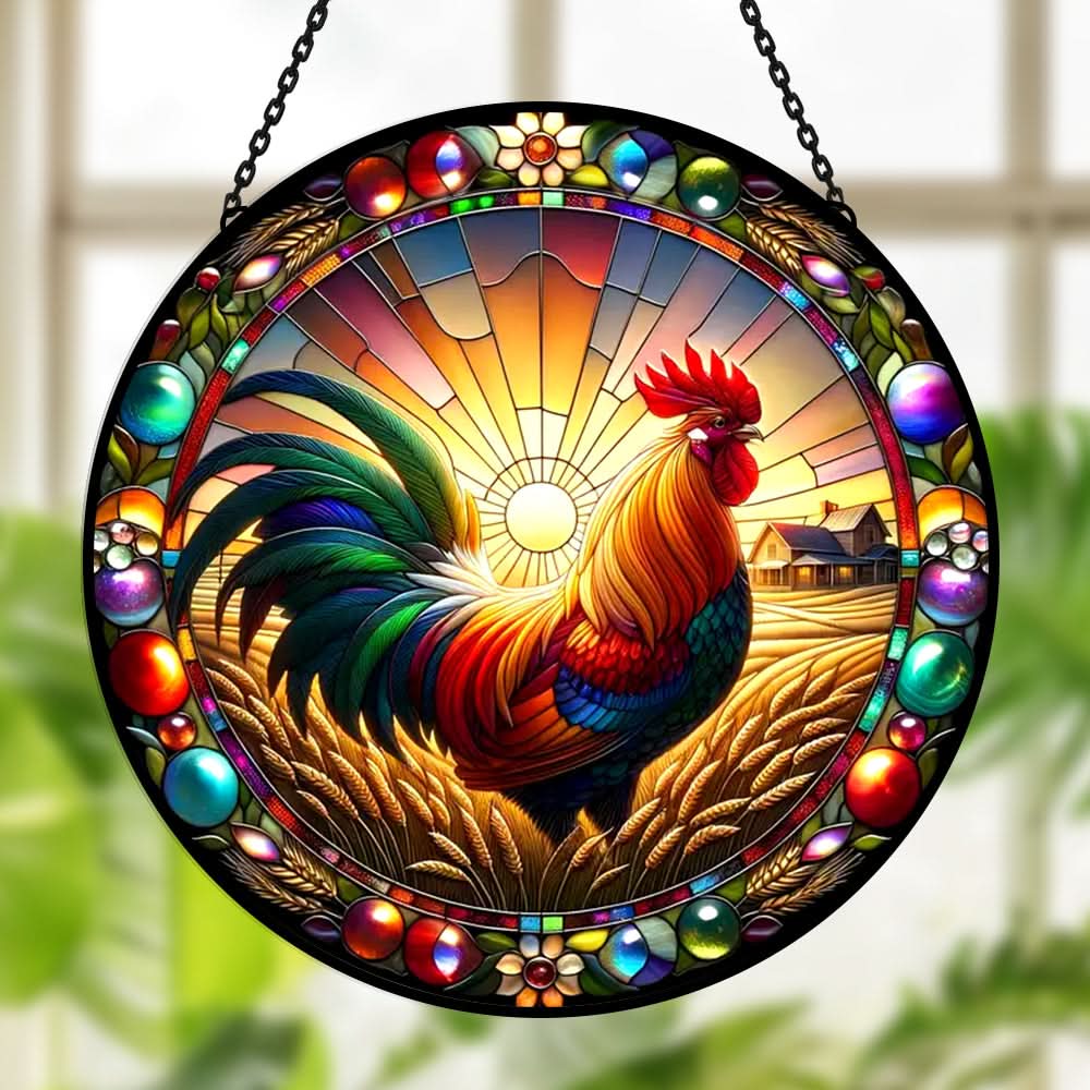 Rooster Sun Catcher Decoration Stained Glass Window Hanging