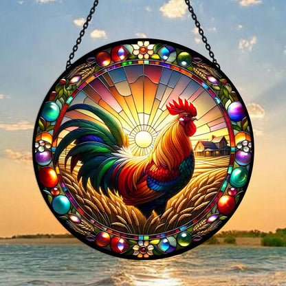 Rooster Sun Catcher Decoration Stained Glass Window Hanging