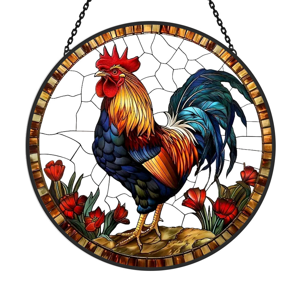Rooster Sun Catcher Decoration Stained Glass Window Hanging