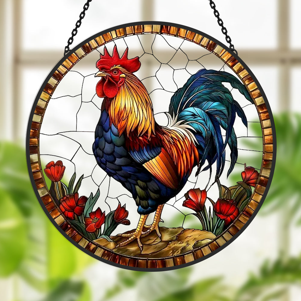 Rooster Sun Catcher Decoration Stained Glass Window Hanging