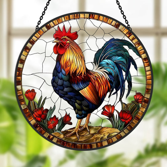 Rooster Sun Catcher Decoration Stained Glass Window Hanging