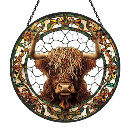 Scottish Highland Cow Sun Catcher Decoration Stained Glass Window Hanging