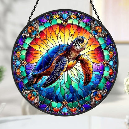 Sea Turtle Sun Catcher Decoration Stained Glass Window Hanging