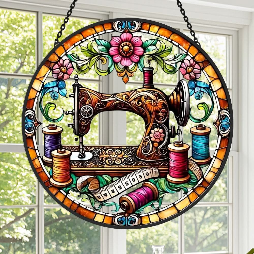 Sewing Machine Sun Catcher Decoration Stained Glass Window Hanging