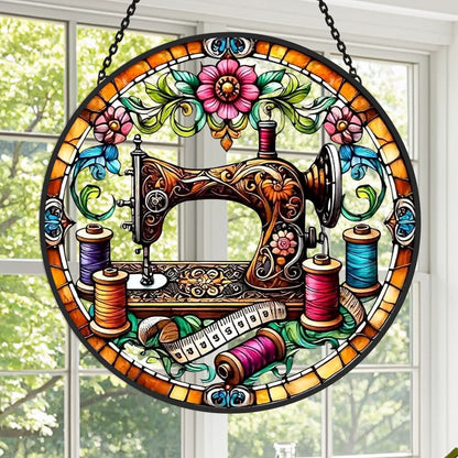 Sewing Machine Sun Catcher Decoration Stained Glass Window Hanging