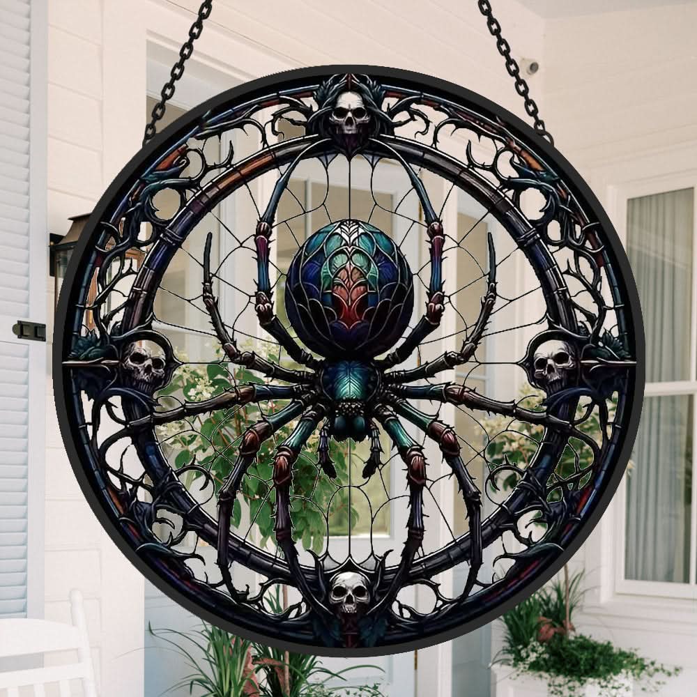 Spiders And Skeletons Sun Catcher Decoration Stained Glass Window Hanging