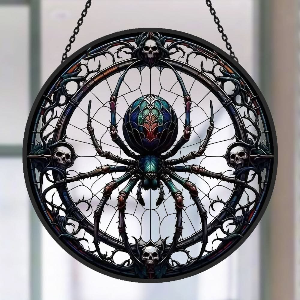 Spiders And Skeletons Sun Catcher Decoration Stained Glass Window Hanging