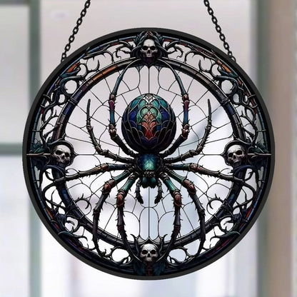 Spiders And Skeletons Sun Catcher Decoration Stained Glass Window Hanging