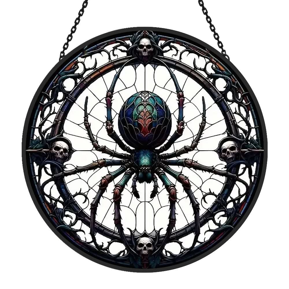 Spiders And Skeletons Sun Catcher Decoration Stained Glass Window Hanging