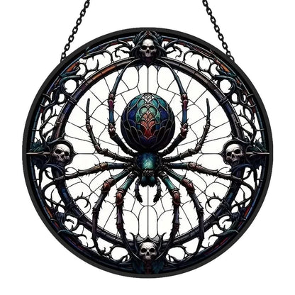 Spiders And Skeletons Sun Catcher Decoration Stained Glass Window Hanging
