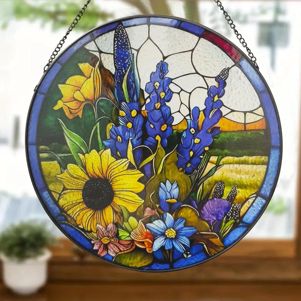 Sunflower Lavender Sun Catcher Decoration Stained Glass Window Hanging