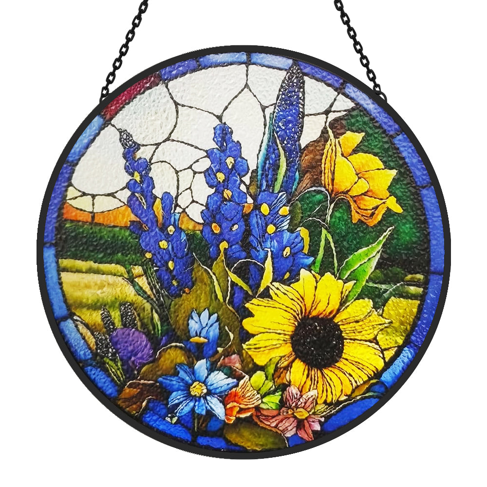 Sunflower Lavender Sun Catcher Decoration Stained Glass Window Hanging