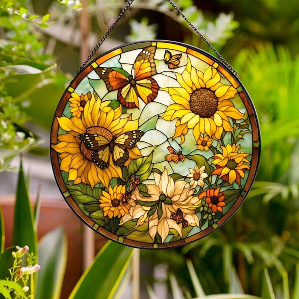 Sunflower Sun Catcher Decoration Stained Glass Window Hanging