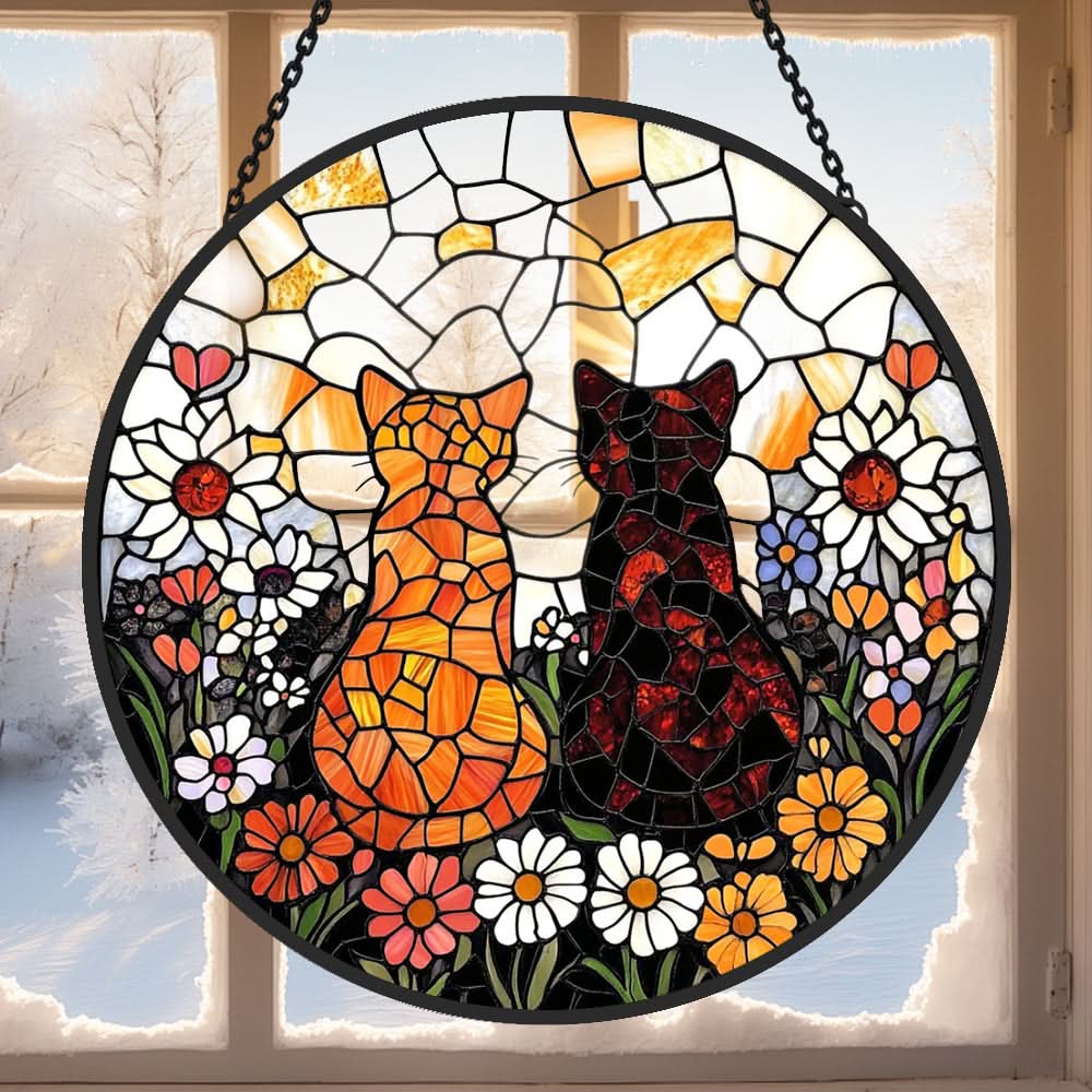 Two Cute Cats Sun Catcher Decoration Stained Glass Window Hanging